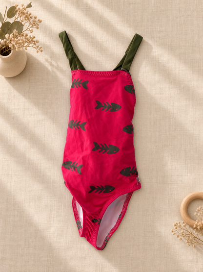 Traje De Baño Para Niña Peces Rosa